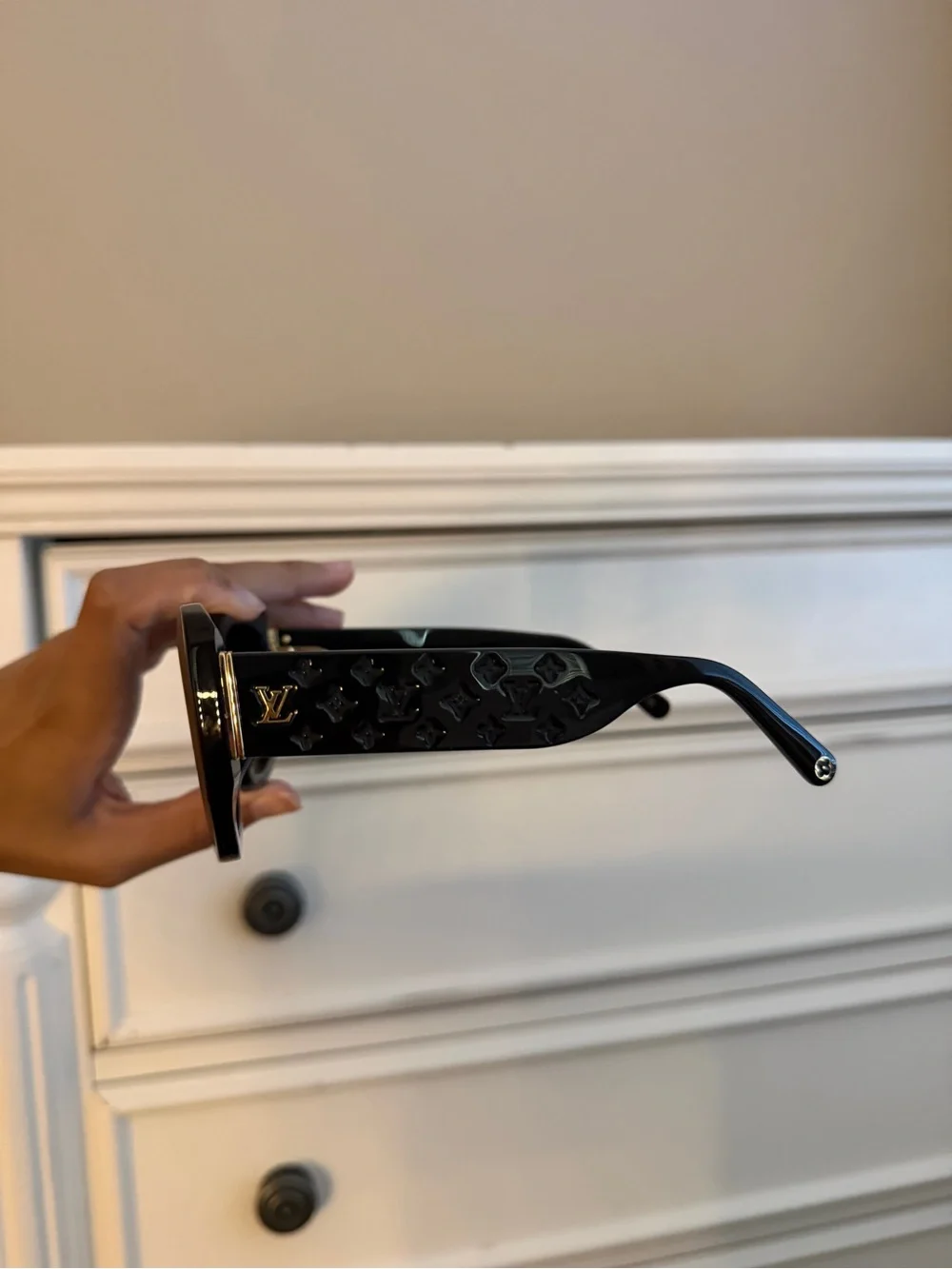 Louis Vuitton Black Monogram-Embossed womens Sunglasses with Gold LV Accent